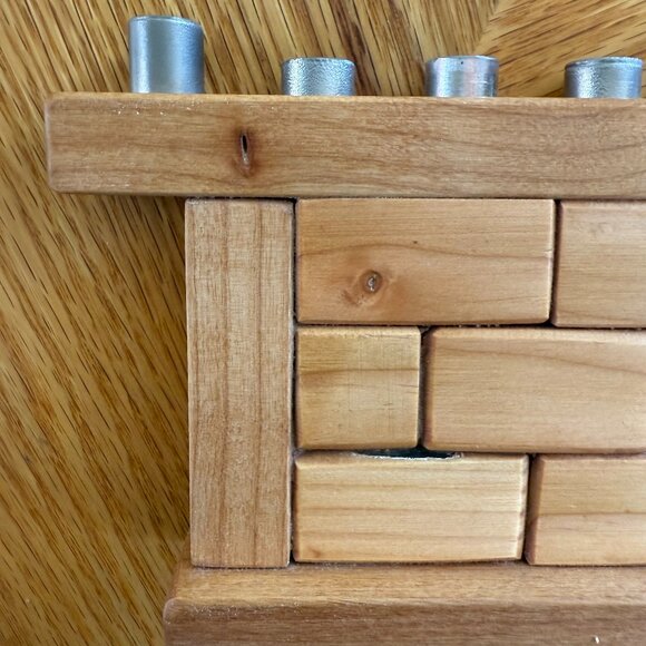 Hanukkah Menorah Western Wall Kotel Judaica Chanukah Hand-Crafted Cherry / Pine - Picture 8 of 9